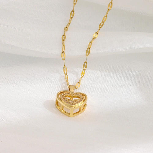 Double-layer love necklace by MANDOTOS featuring rhinestone accents and a titanium steel pendant, crafted for elegant style.