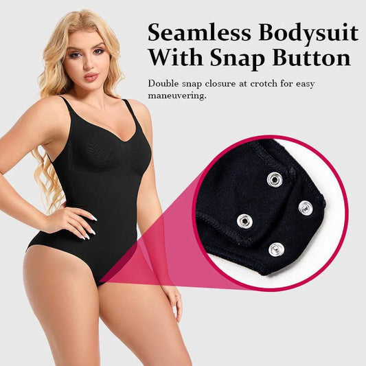 Mandotos seamless plus size boyshorts shapewear bodysuit with slimming fajas, sculpting body shaper for women, black color.