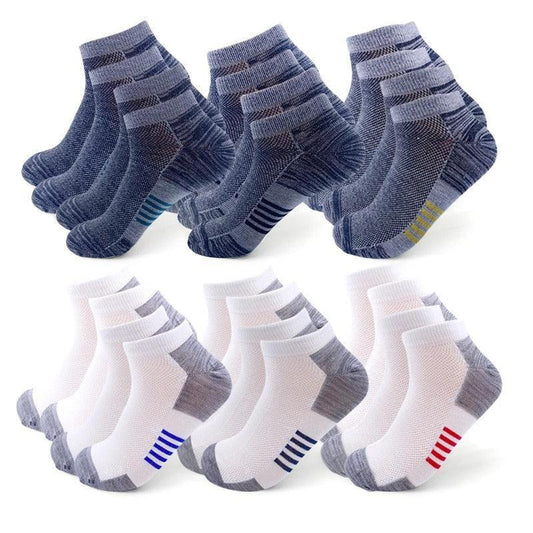 Mandotos durable sports socks in black and white, 12 pairs of breathable ankle and invisible styles for daily comfort.