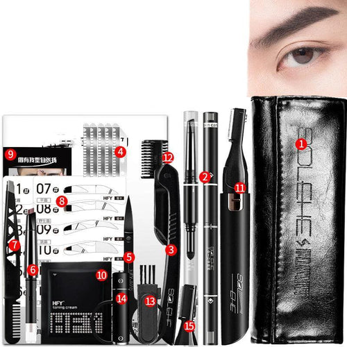 Mandotos electric eyebrow trimming knife from the beginner's set, showing a sleek device with trimming blades for precise grooming.