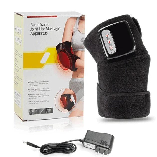Mandotos electric infrared knee massager with adjustable heat and compression for pain relief, portable for joints and muscles.
