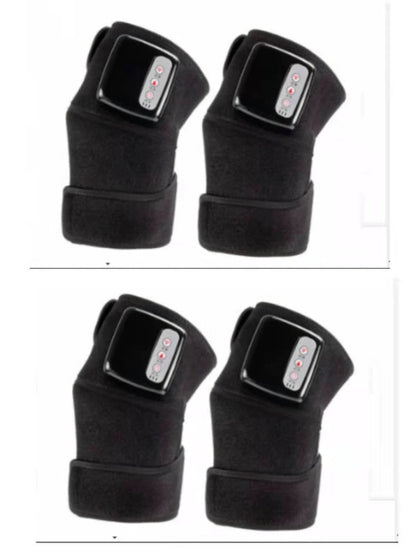 MANDOTOS electric infrared knee massager with adjustable heat and compression, showing a portable device on a person's knee.