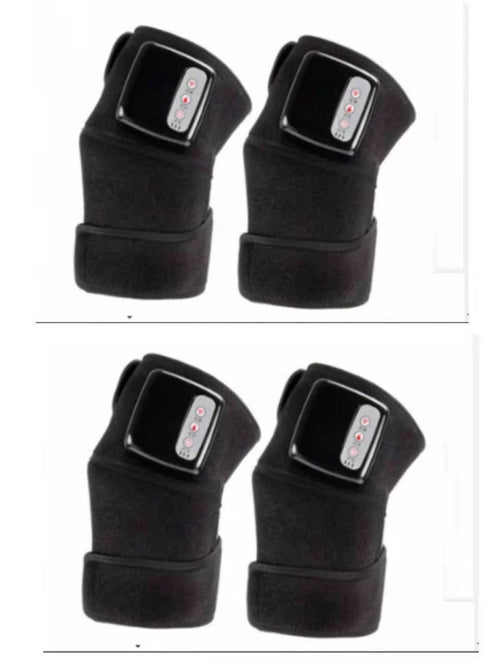 MANDOTOS electric infrared knee massager with adjustable heat and compression, showing a portable device on a person's knee.