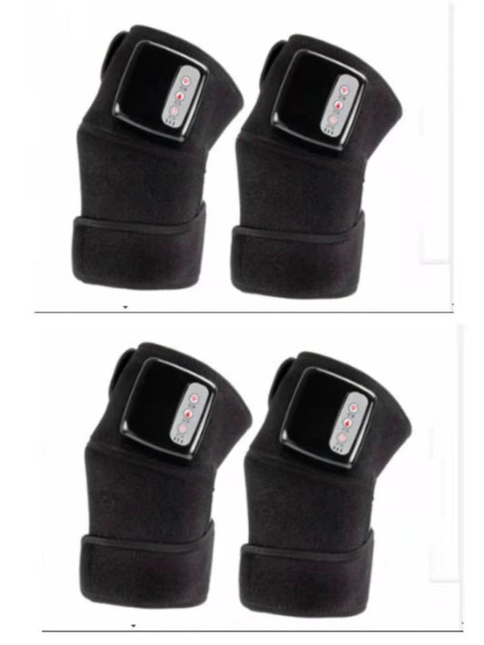 MANDOTOS electric infrared knee massager with adjustable heat and compression, showing a portable device on a person's knee.