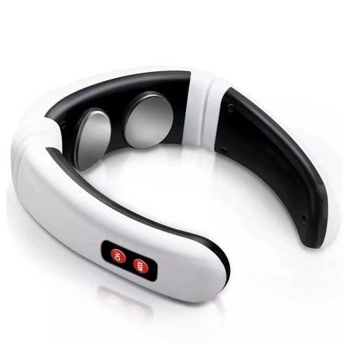 Mandotos electric TENS pulse neck massager with magnetic therapy for muscle relief and pain management.