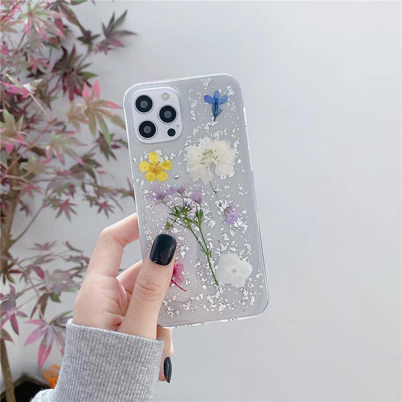 Silver foil dried flowers for epoxy phone cases by Elysian Designs, showcasing elegant, unique decor with natural floral elements.