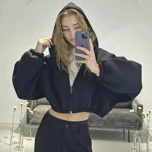 Mandotos casual women's solid color hoodie, European and American style, comfortable and versatile for everyday wear.