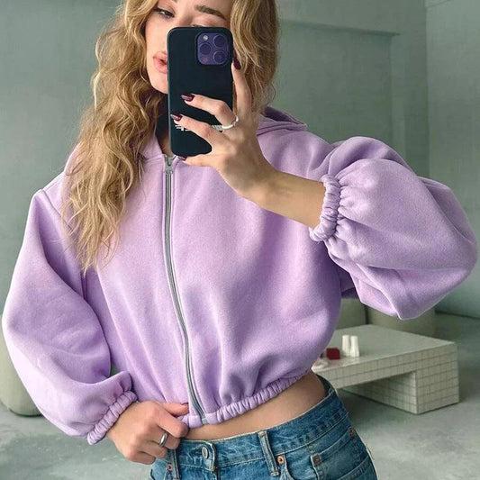 European and American casual women's solid color hoodie by MANDOTOS, showing a comfortable, relaxed fit in a neutral tone.