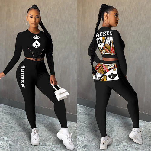 Mandotos Explosive Spades Queen Poker Two-Piece Set featuring playing cards with spade suit and Queen design on a white background