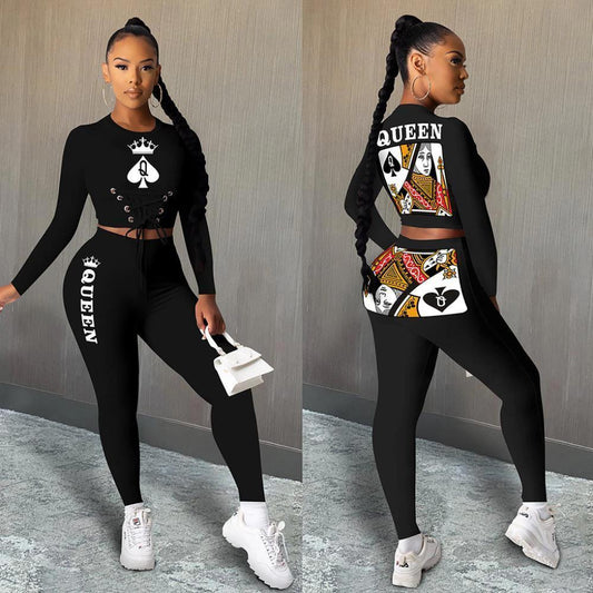Mandotos Explosive Spades Queen Poker Two-Piece Set featuring playing cards with spade suit and Queen design on a white background