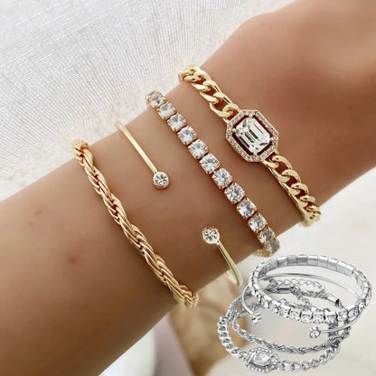 Mandotos bohemian-style crystal bracelet set for women featuring vintage twisted cuff chains and elegant jewelry accessories.