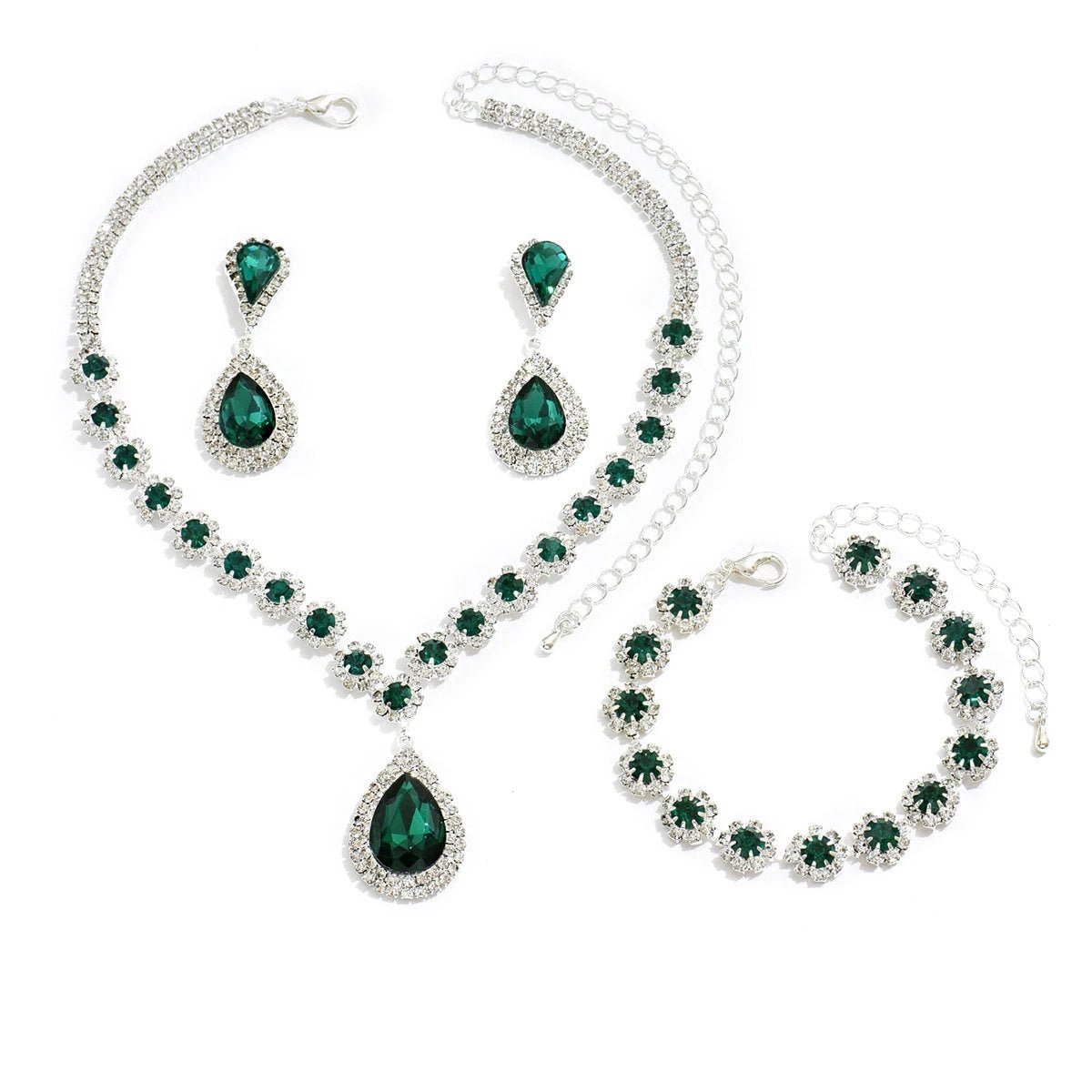 Mandotos bridal jewelry set with necklace, ear studs, and bracelet featuring elegant fashion jewelry for weddings and special occasions.