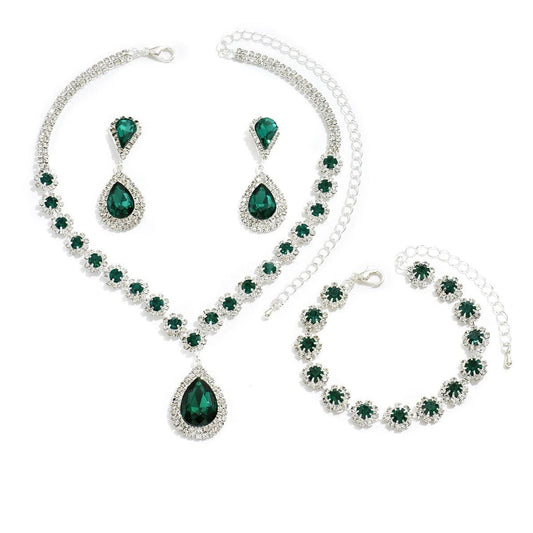 Mandotos bridal jewelry set with necklace, ear studs, and bracelet featuring elegant fashion jewelry for weddings and special occasions.
