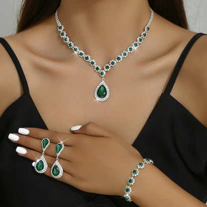 Mandotos bridal jewelry set with necklace, matching earrings, and bracelet featuring elegant, stylish designs for special occasions.