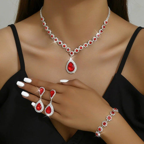 Mandotos bridal jewelry set including necklace, ear studs, and bracelet with elegant designs for wedding or special occasions.