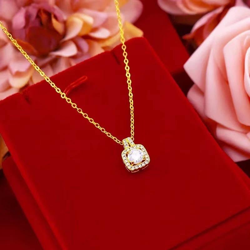 Mandotos fashion jewelry set with zircon gem necklace, matching earrings, and ring displayed on a white background.