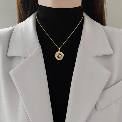 Mandotos fashion jewelry set with square full diamond personalized round ring, leaf necklace, and matching earrings.