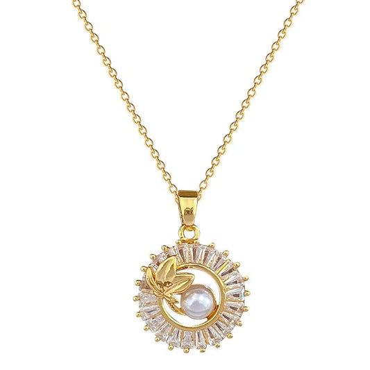 Mandotos fashion jewelry set with square full diamond personalized round ring, leaf necklace, and matching earrings.