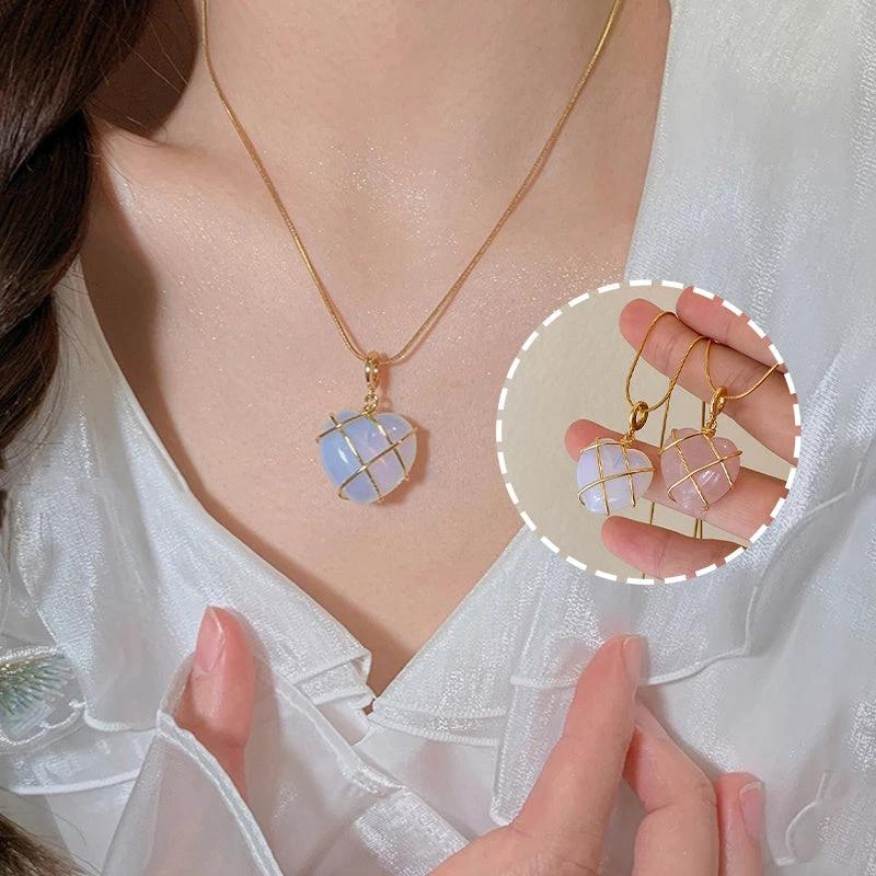 Mandotos fashion moonstone necklace featuring a cartoon princess love girl design, stylish jewelry for girls and women.