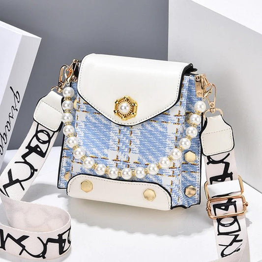 Mandotos women's crossbody bag with pearl chain, cute princess design, classic shoulder style, suitable for summer phone carrying.