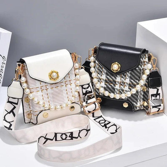 Mandotos women's crossbody bag with pearl chain, cute princess wallet design, classic shoulder style, perfect for summer.