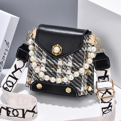 Mandotos women's crossbody bag with pearl chain, cute princess wallet, classic shoulder style, perfect for summer phone carrying.