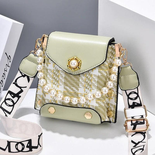 Mandotos women's crossbody bag with pearl chain, cute princess design, classic shoulder style, perfect for summer phone carrying.