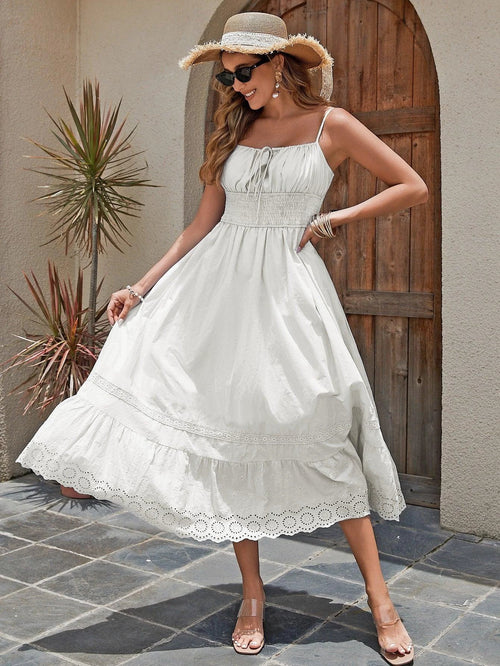 Mandotos French Romantic Cotton Maxi Dress for summer, featuring flowing fabric and elegant design, perfect for warm weather wear.