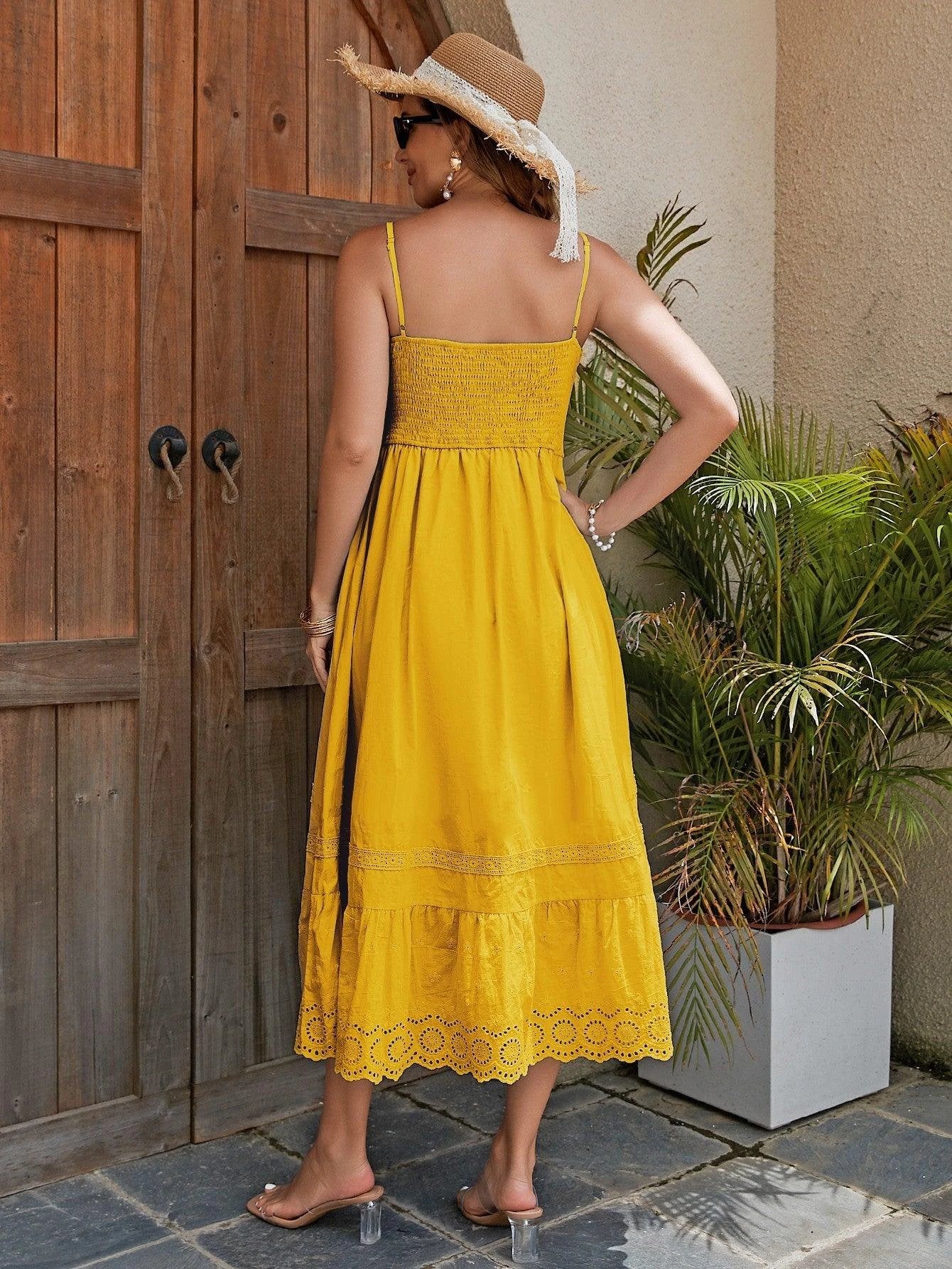 Mandotos French style cotton maxi dress with elegant summer charm, flowing fabric and classic design perfect for warm-weather wear.