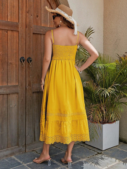Mandotos French style cotton maxi dress with elegant summer charm, flowing fabric and classic design perfect for warm-weather wear.
