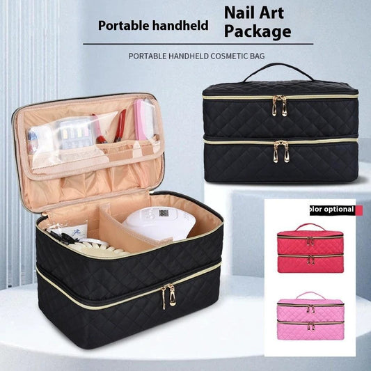 Mandotos GlamourPro double-layer nail tool organizer with stylish design and functional storage for manicure accessories.