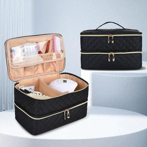 Mandotos GlamourPro double-layer nail tool organizer with stylish design and functional storage for manicure accessories.