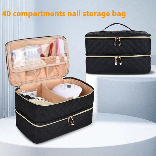 MANDOTOS GlamourPro double-layer nail tool organizer with stylish design for storing nail polishes and manicure tools.