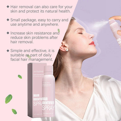 Mandotos Hair Identifier Spray for Face Dermaplaning, a women’s grooming tool used to distinguish fine facial hair.