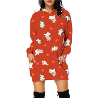 Mandotos Halloween print long hoodie with pockets, long sleeve sweater for women, featuring festive spooky design and comfortable fit.