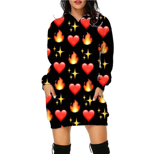 Mandotos Halloween print long hoodie with pockets, long sleeves, cozy sweater for women, featuring festive Halloween design.