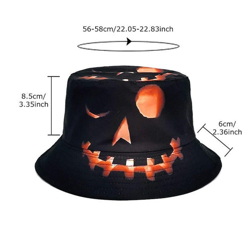 Mandotos Halloween pumpkin fisherman hat with a creative cartoon grimace print, featuring bright orange pumpkin design.