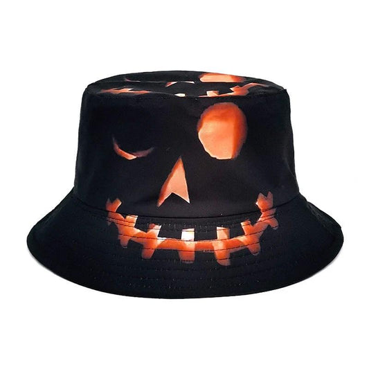 Mandotos Halloween pumpkin fisherman hat with a creative cartoon grimace print, perfect for festive costume accessories.