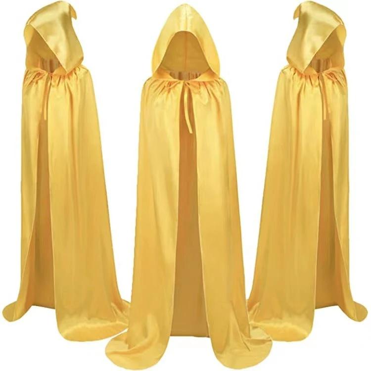 Children's Halloween wizard cloak by MANDOTOS, hooded cape costume with magical design and dark colors for festive dress-up.