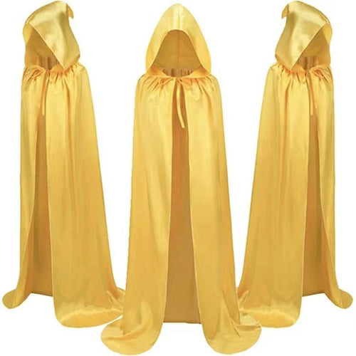 Children's Halloween wizard cloak by MANDOTOS, hooded cape costume with magical design and dark colors for festive dress-up.