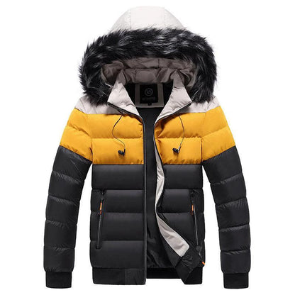 Mandotos heated splicing down jacket, stylish winter outerwear with insulation and heating features for warmth.