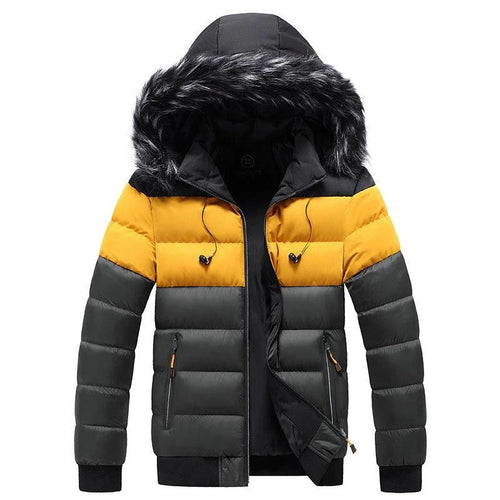 Mandotos heated splicing down jacket with insulated design, black color, and stylish winter warmth.
