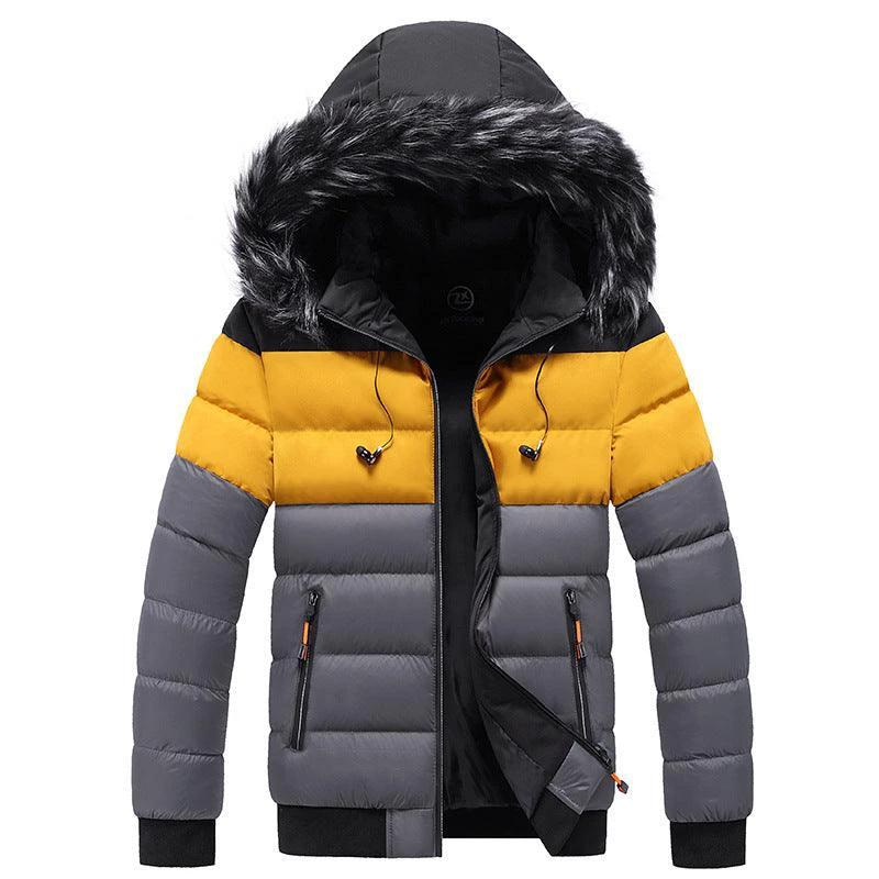 Mandotos heated splicing down jacket with insulated design, featuring a sleek winter look and visible heating elements for warmth.