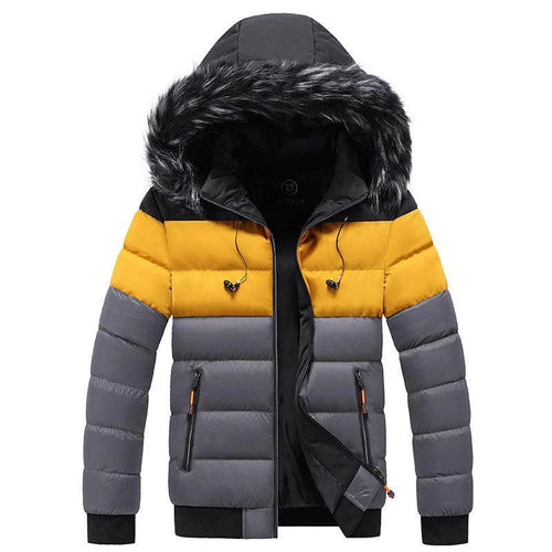 Mandotos heated splicing down jacket with insulated design, featuring a sleek winter look and visible heating elements for warmth.