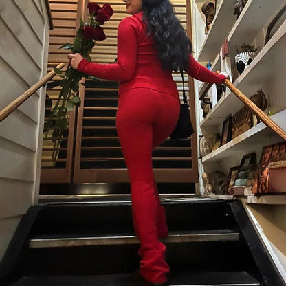 Mandotos women's hoodie suit with zip-up long sleeve sweater and high-waist long pants set, casual leisure wear.