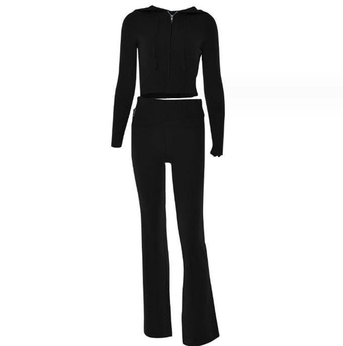 Mandotos women's hoodie suit set with zip sweater and high-waist long pants, casual and comfortable leisure outfit.