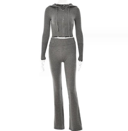 Mandotos women's hoodie suit with zip long-sleeve sweater and high-waist long pants, casual and comfortable leisure set.