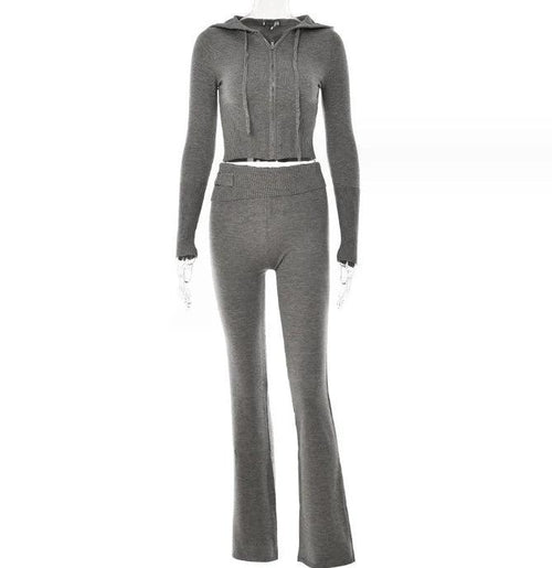 Mandotos women's hoodie suit with zip long-sleeve sweater and high-waist long pants, casual and comfortable leisure set.