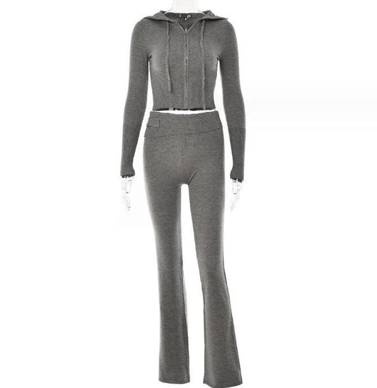 Mandotos women's hoodie suit with zip long-sleeve sweater and high-waist long pants, casual and comfortable leisure set.