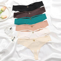 Ice Silk G-String Thong Set for Women by MANDOTOS, seamless low-waist design with hollow out T-back, sexy lingerie look.